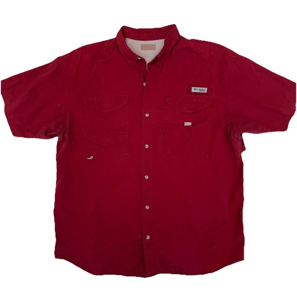 Columbia PFG Gorpcore Red Bonehead Fishing Shirt L Fits XL